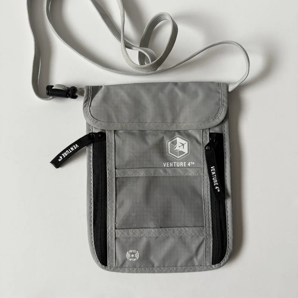 Venture 4th Slim Passport Holder Neck Wallet Pouch RFID‎ Blocking Gray New